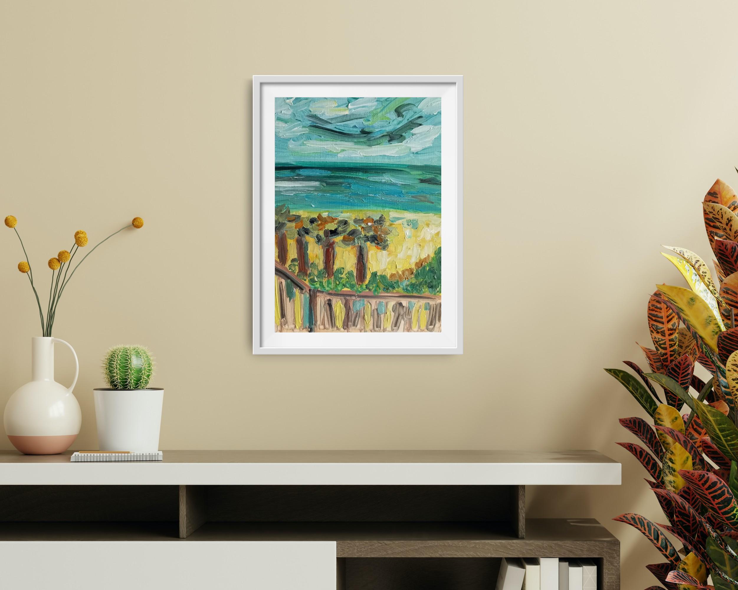 La mia spiaggia da sogno nel sud della Francia (paesaggio balneare contemporaneo) - Art Impressionismo di Natalya Mougenot 