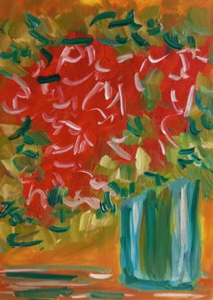 Quadro espressivo contemporaneo con bouquet di fiori su carta