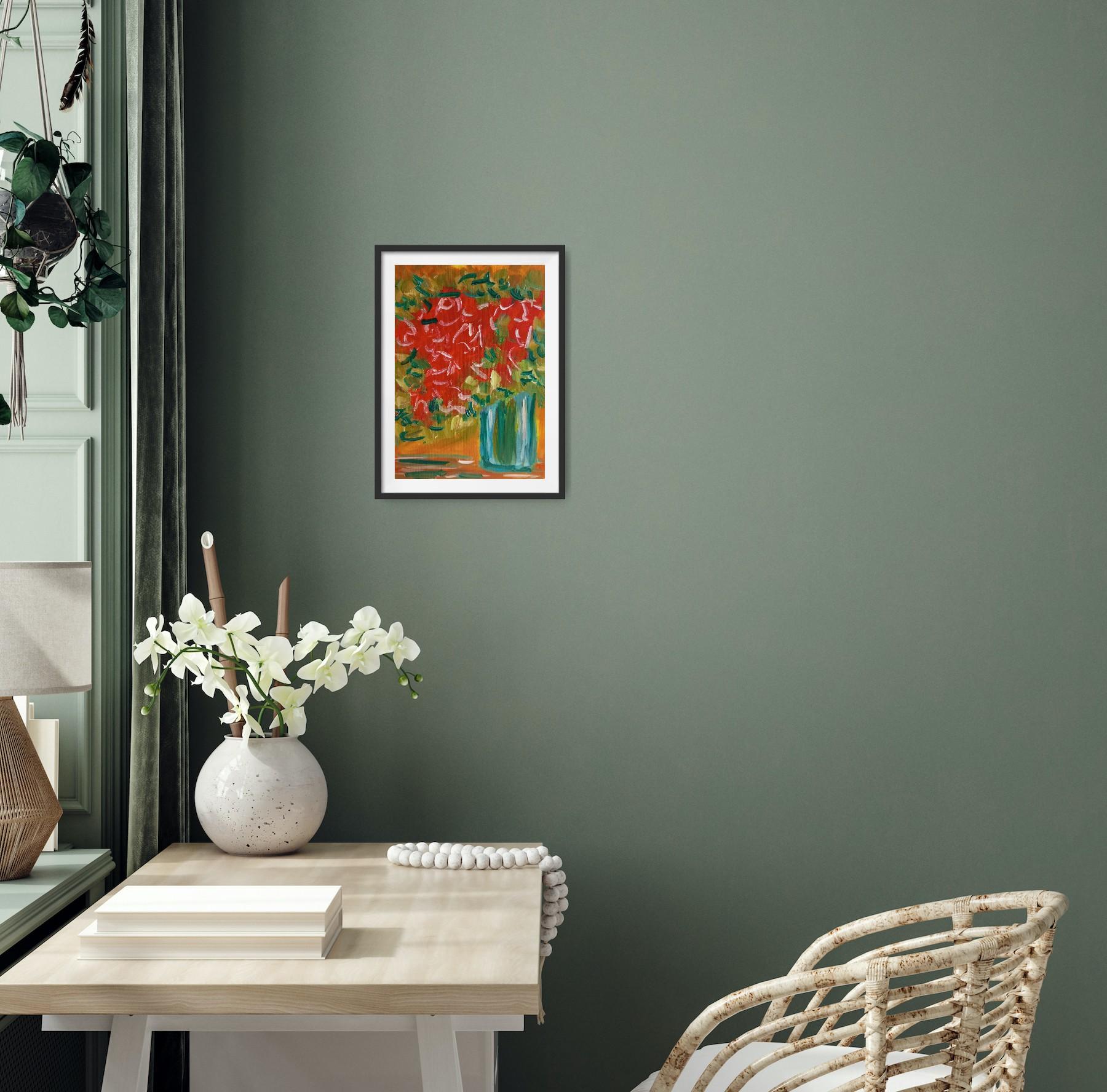 Peinture à l'huile sur papier contemporaine expressive de bouquet de fleurs Vivid - Painting de Natalya Mougenot 