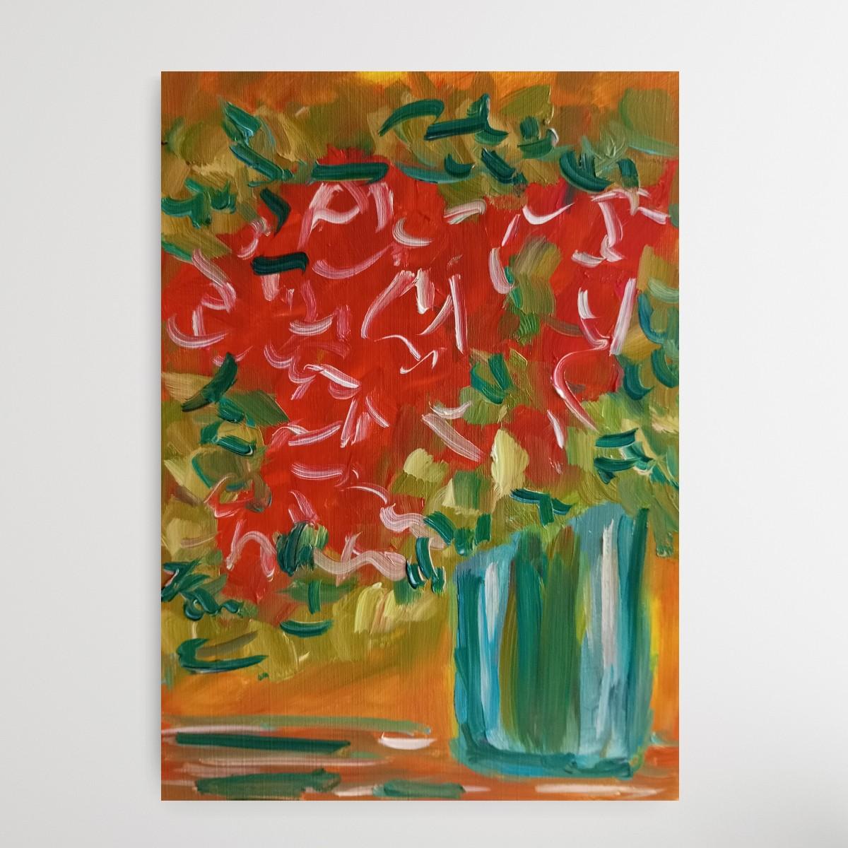 Peinture à l'huile sur papier contemporaine expressive de bouquet de fleurs Vivid en vente 2