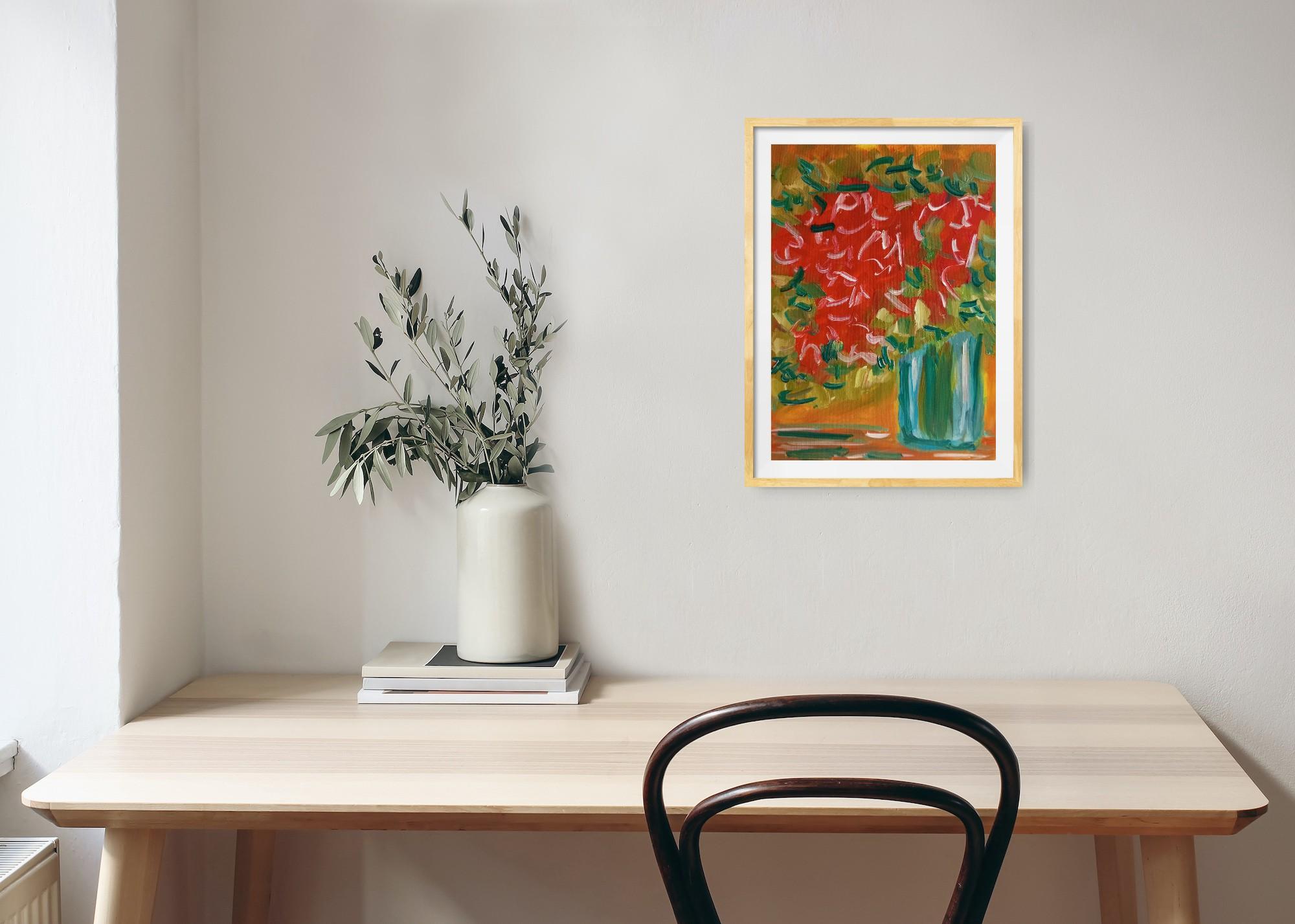 Peinture à l'huile sur papier contemporaine expressive de bouquet de fleurs Vivid en vente 1