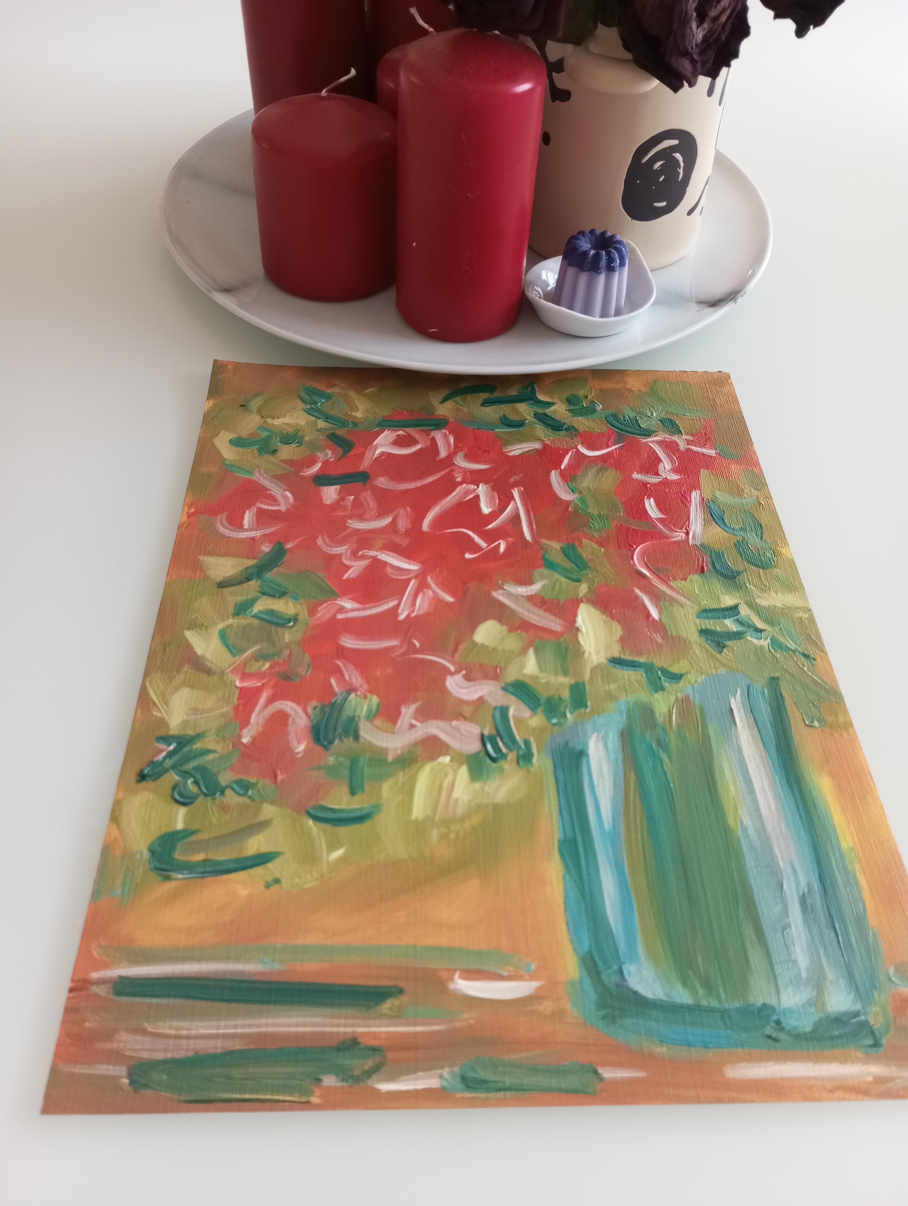 Peinture à l'huile sur papier contemporaine expressive de bouquet de fleurs Vivid en vente 4