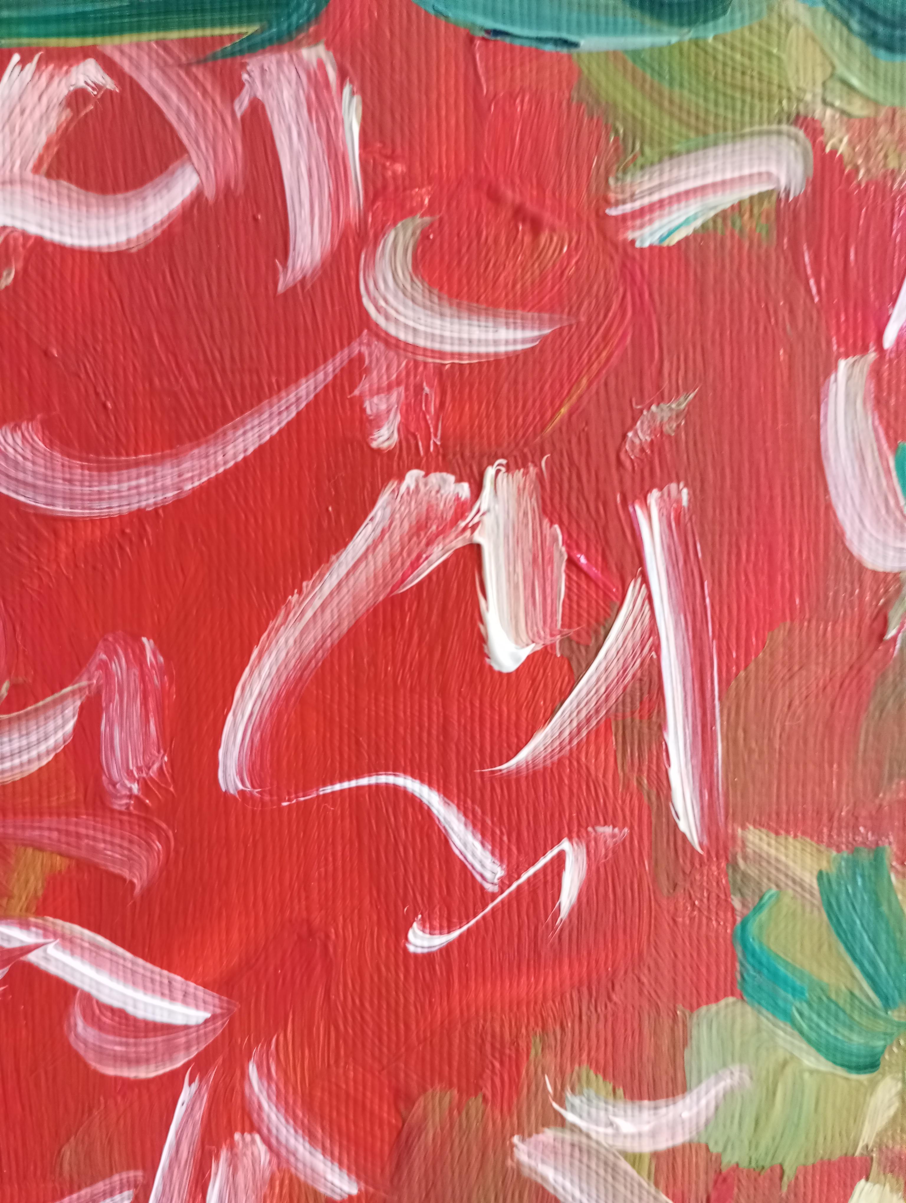 Peinture à l'huile sur papier contemporaine expressive de bouquet de fleurs Vivid en vente 6