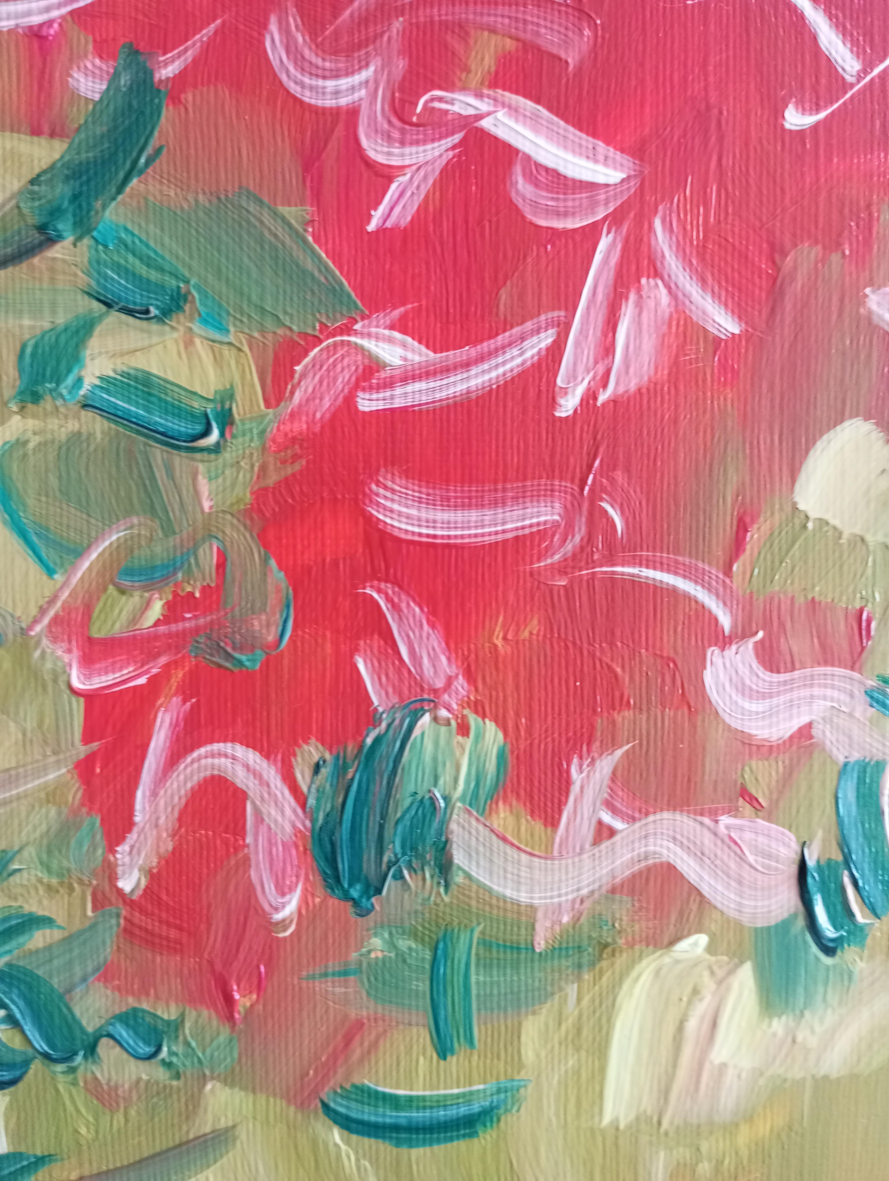 Peinture à l'huile sur papier contemporaine expressive de bouquet de fleurs Vivid en vente 8