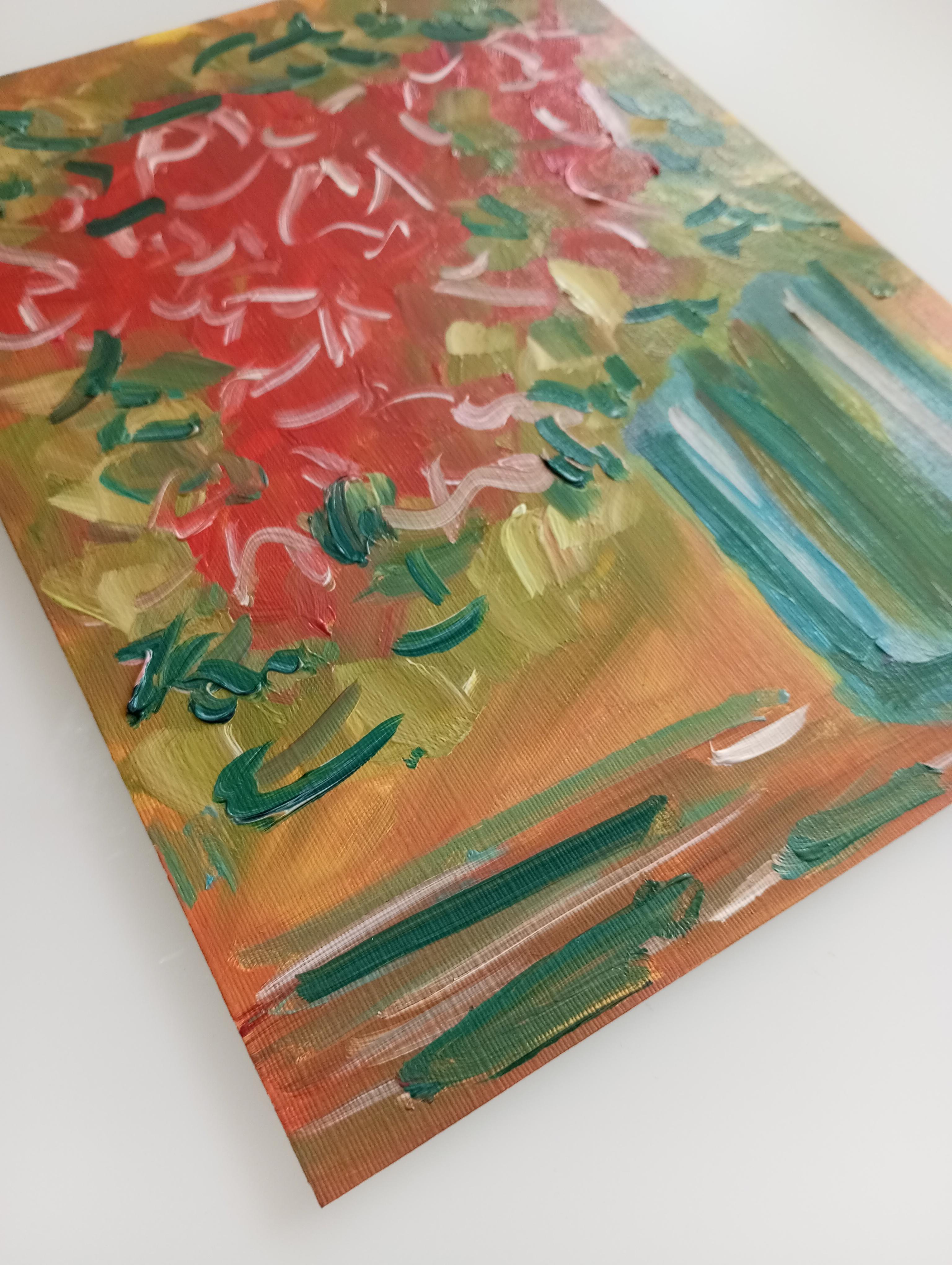 Peinture à l'huile sur papier contemporaine expressive de bouquet de fleurs Vivid en vente 10