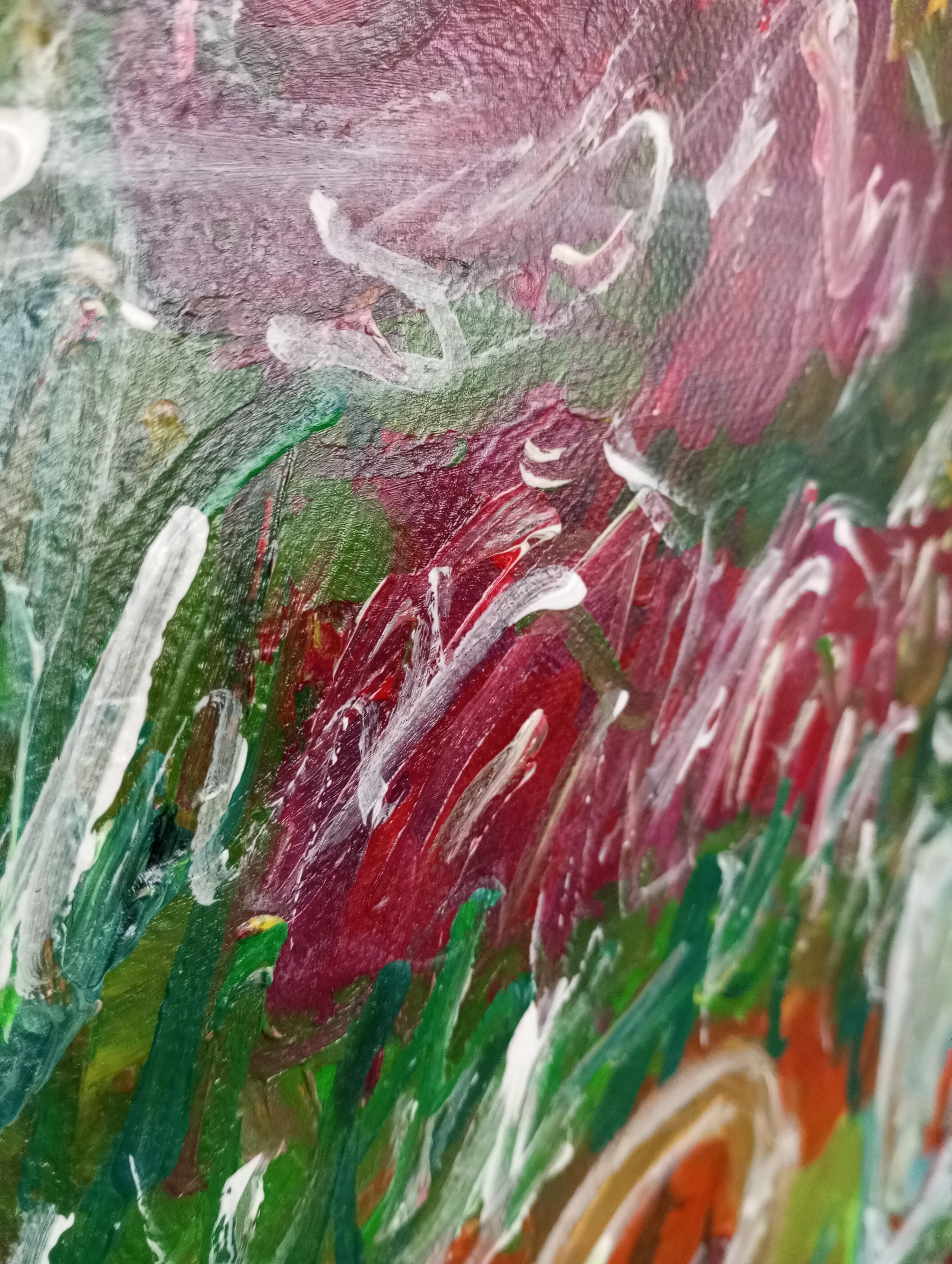 Pittura acrilica contemporanea di frutta su carta, con una natura morta espressiva e vivace in vendita 4