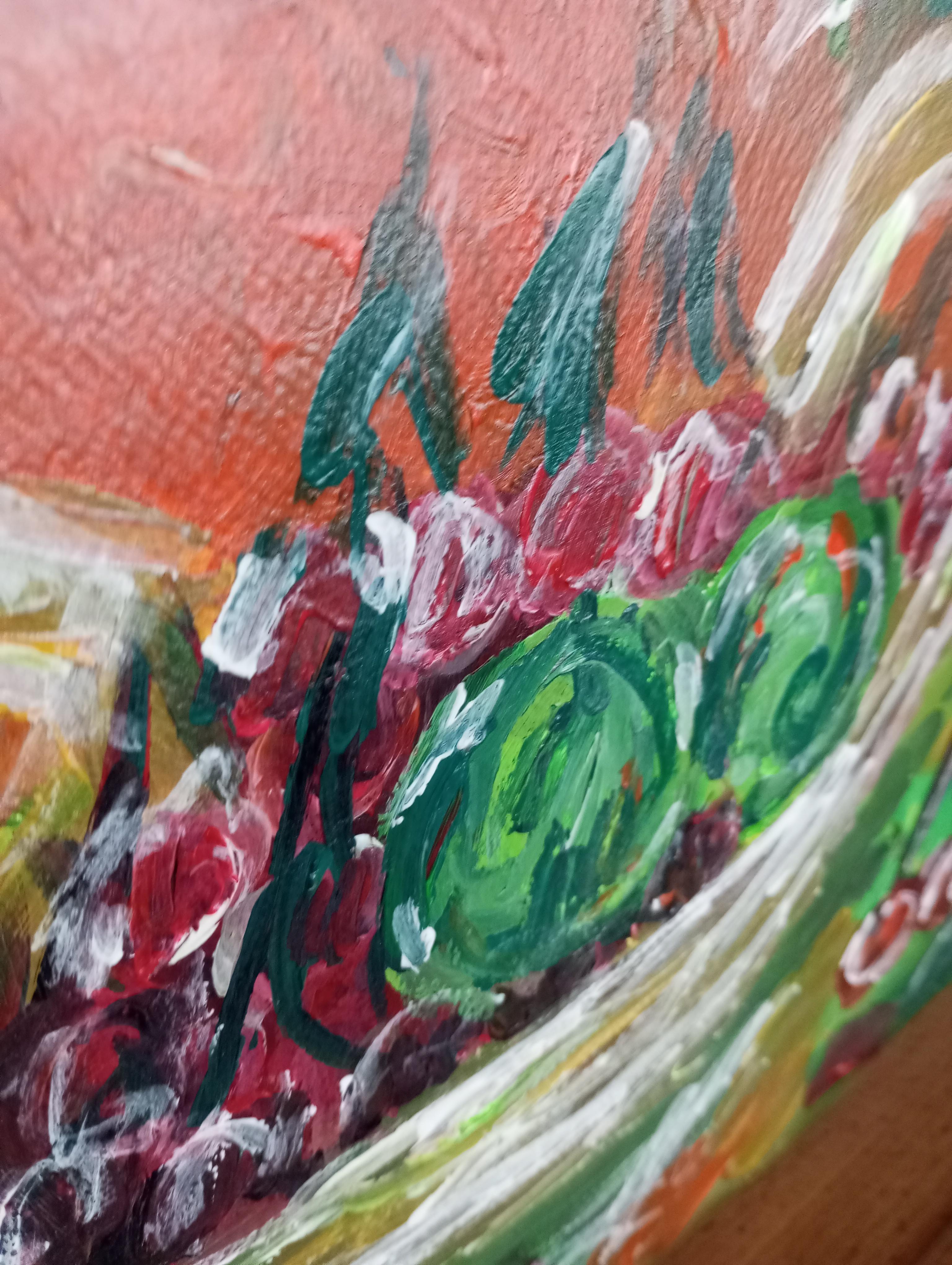 Pittura acrilica contemporanea di frutta su carta, con una natura morta espressiva e vivace in vendita 5