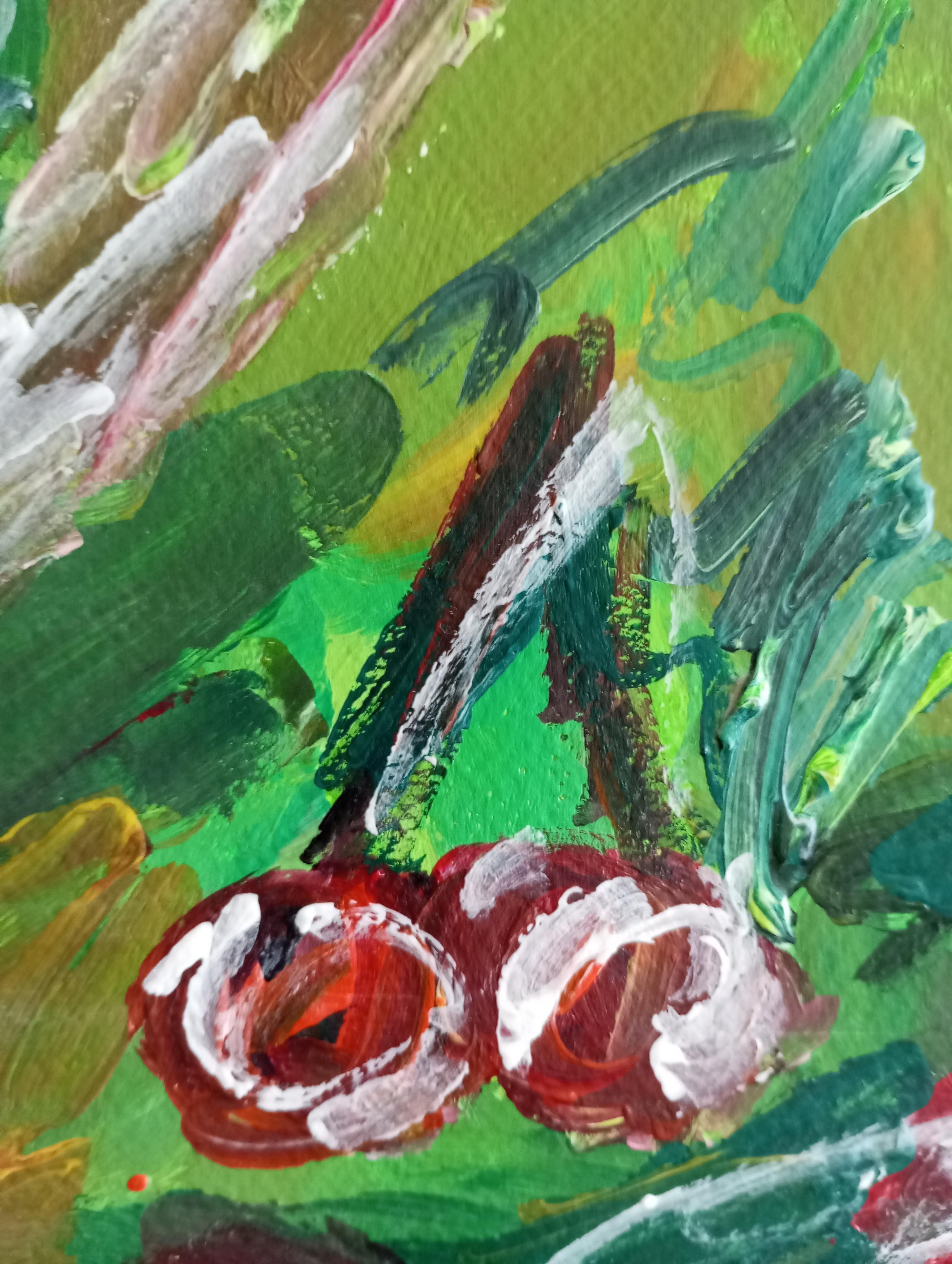 Pittura acrilica contemporanea di frutta su carta, con una natura morta espressiva e vivace in vendita 9