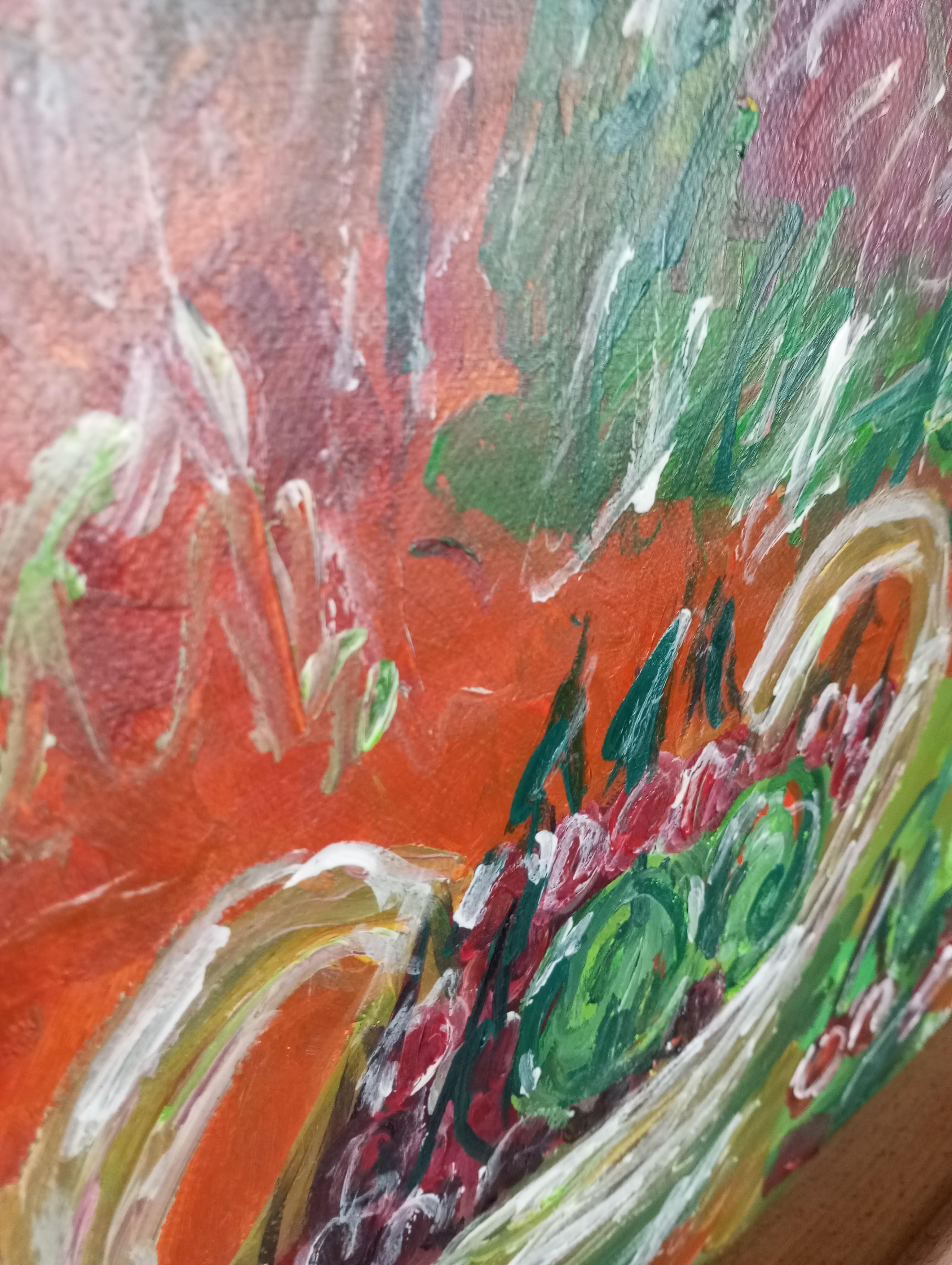 Pittura acrilica contemporanea di frutta su carta, con una natura morta espressiva e vivace in vendita 6