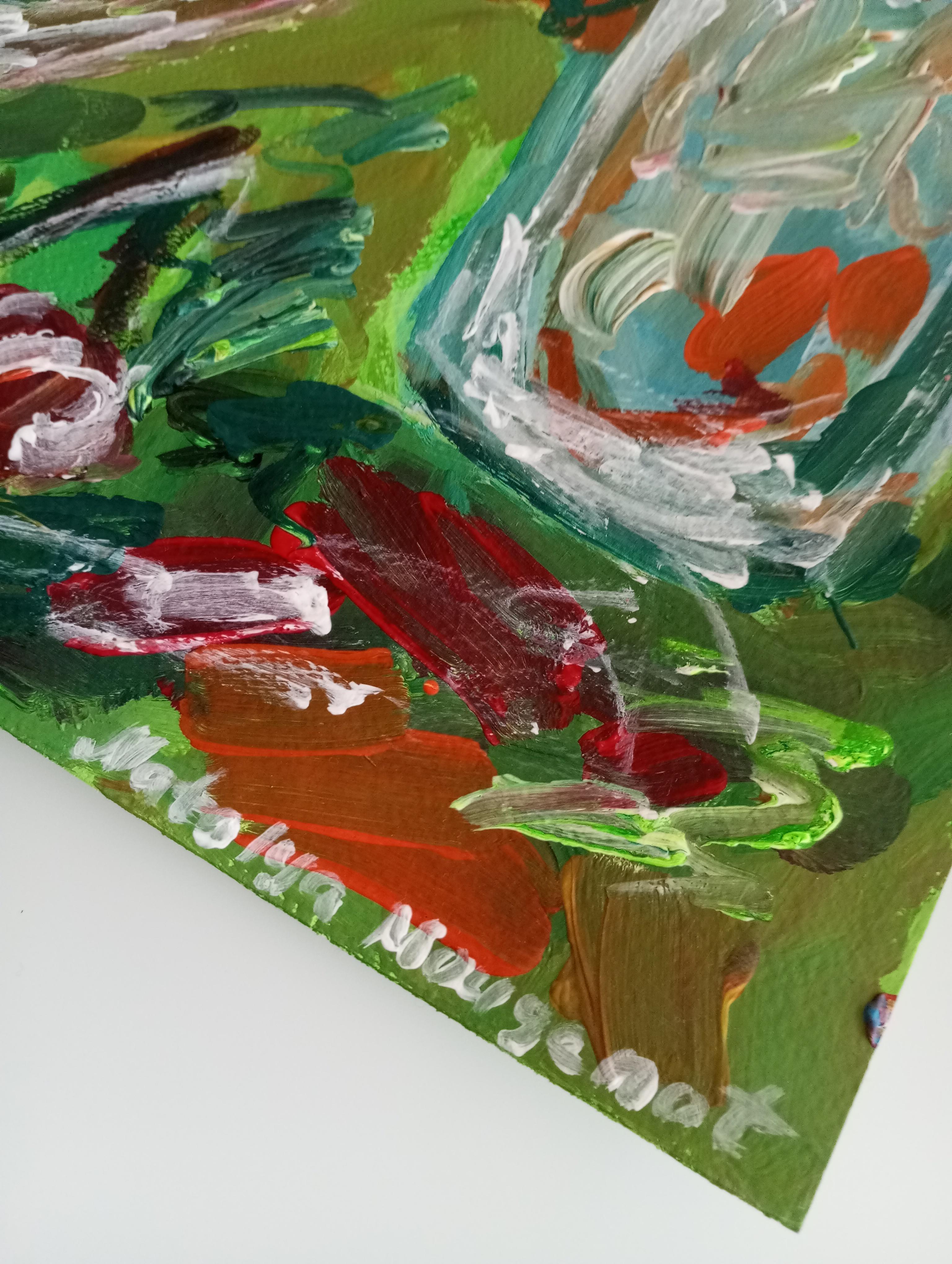 Pittura acrilica contemporanea di frutta su carta, con una natura morta espressiva e vivace in vendita 15