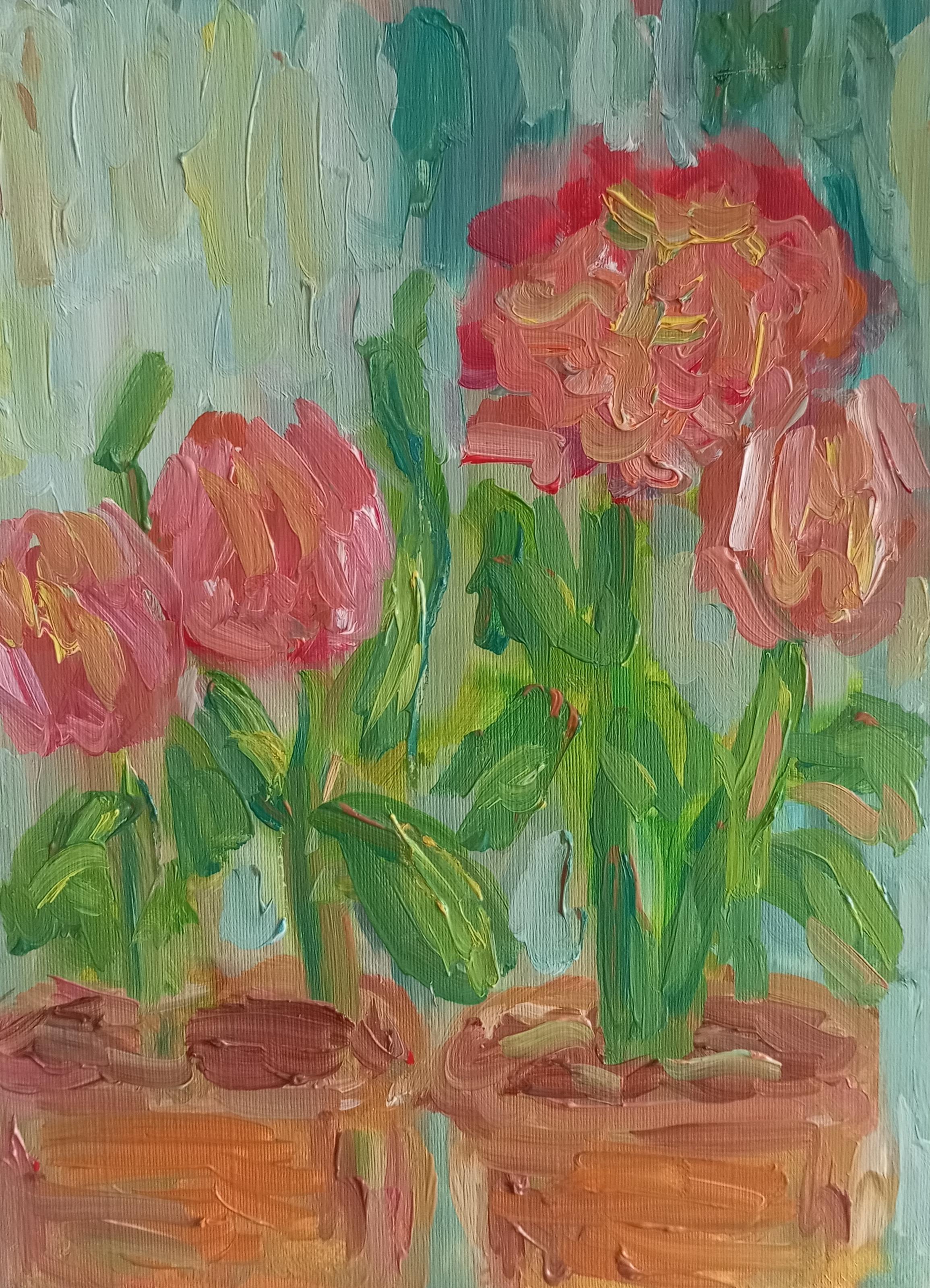 Perdida en la belleza de las dalias rosas