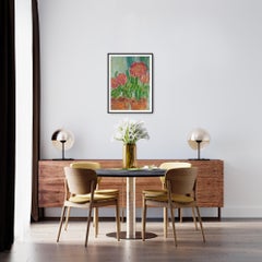 Impressionist Floral oil painting on paper "Lost in the Beauty of Pink Dahlias"