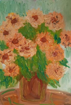 Sunkissed sunflowers in a terracotta vase