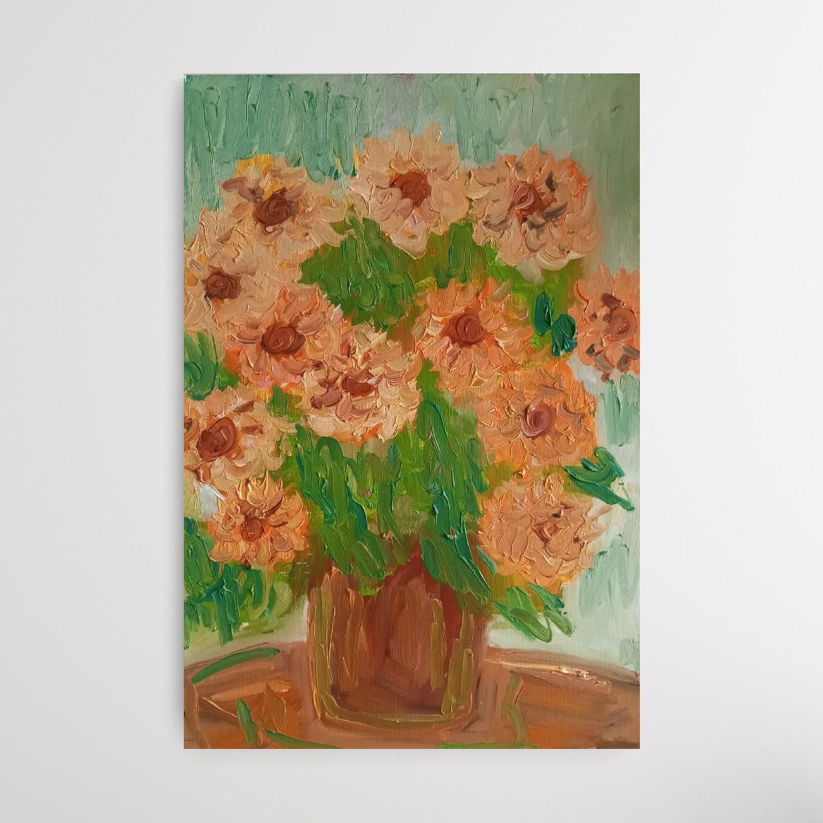 Sunkissed sunflowers in a terracotta vase For Sale 3