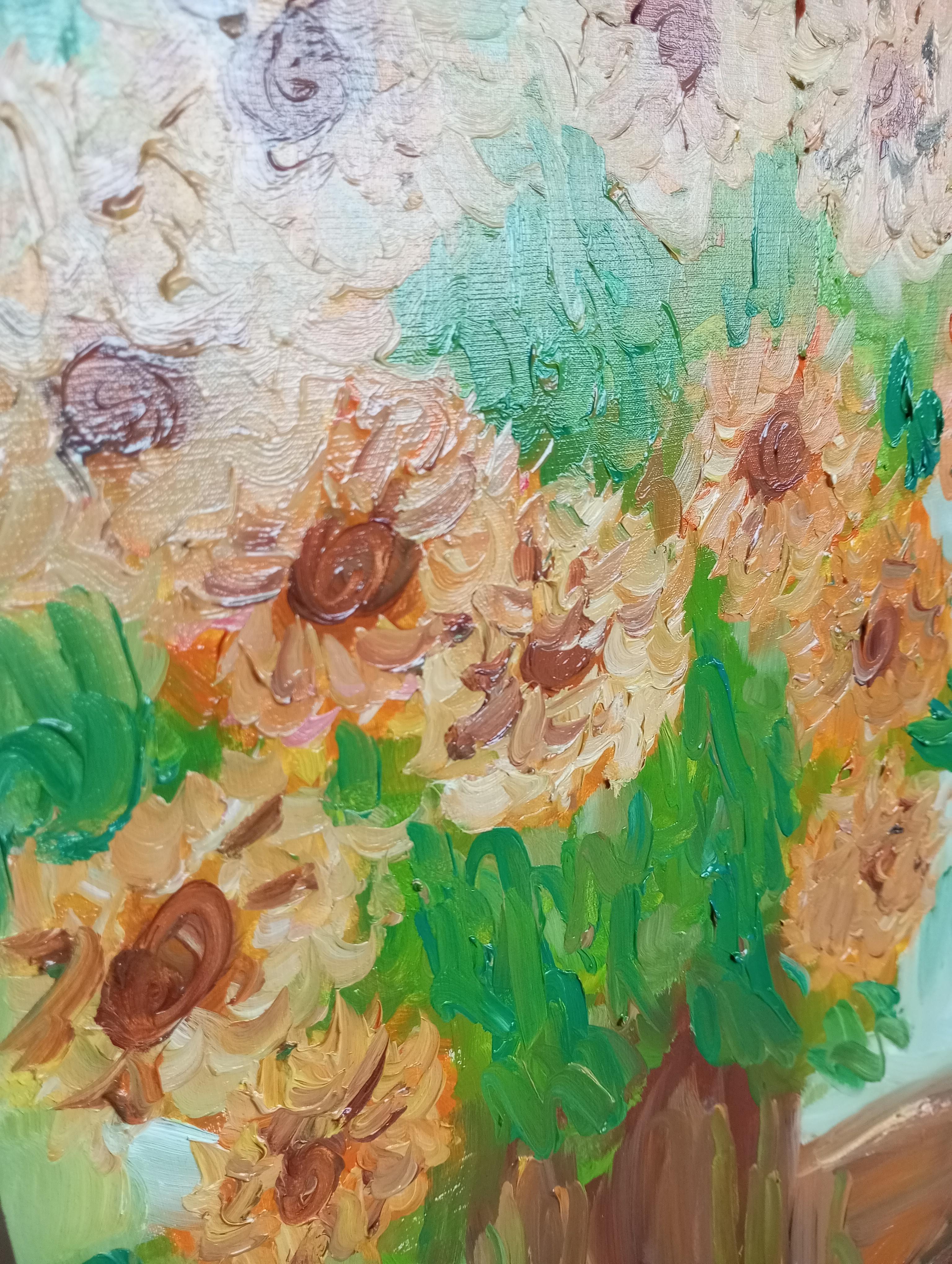 Sunkissed sunflowers in a terracotta vase For Sale 7