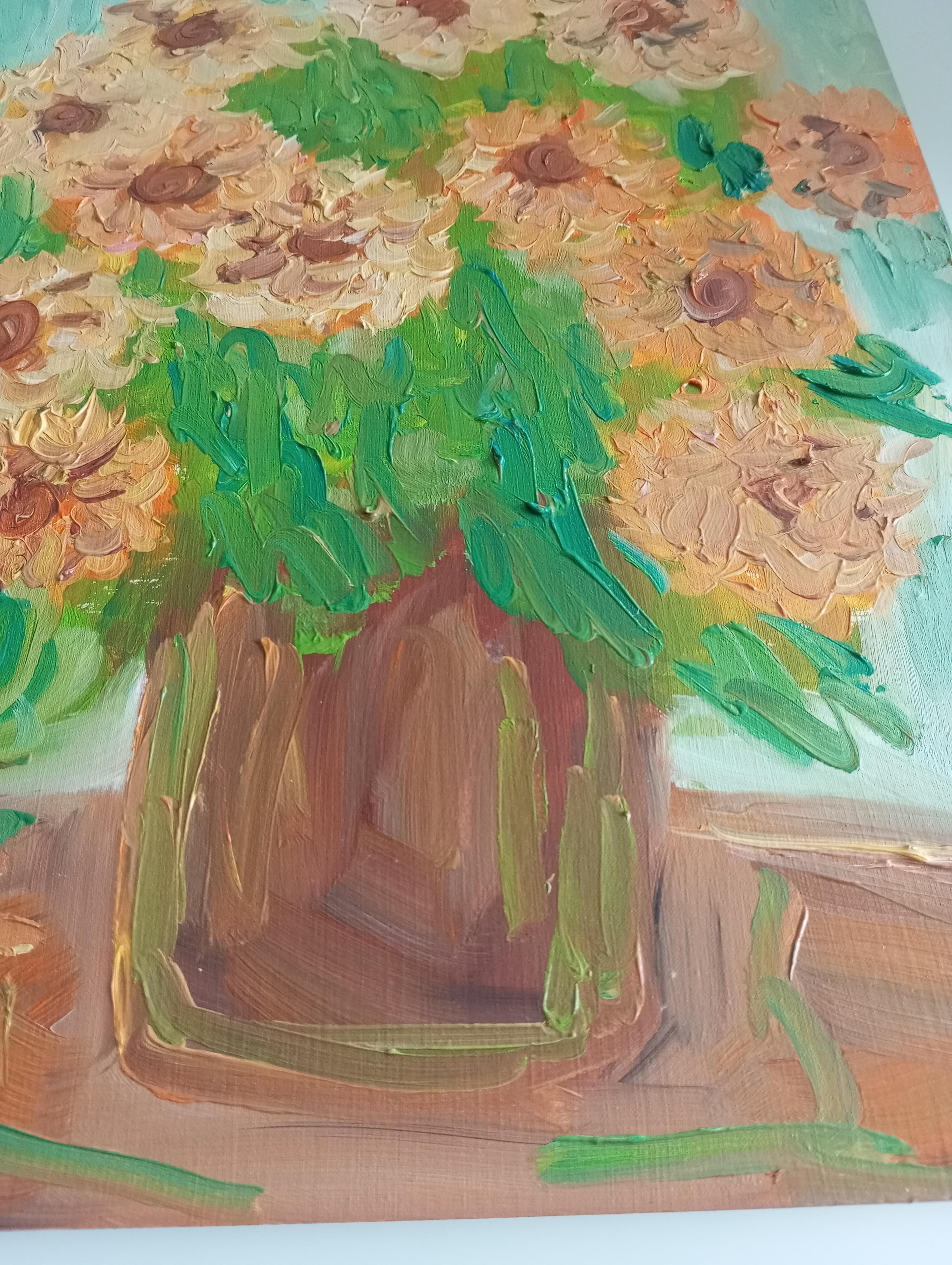 Sunkissed sunflowers in a terracotta vase For Sale 13