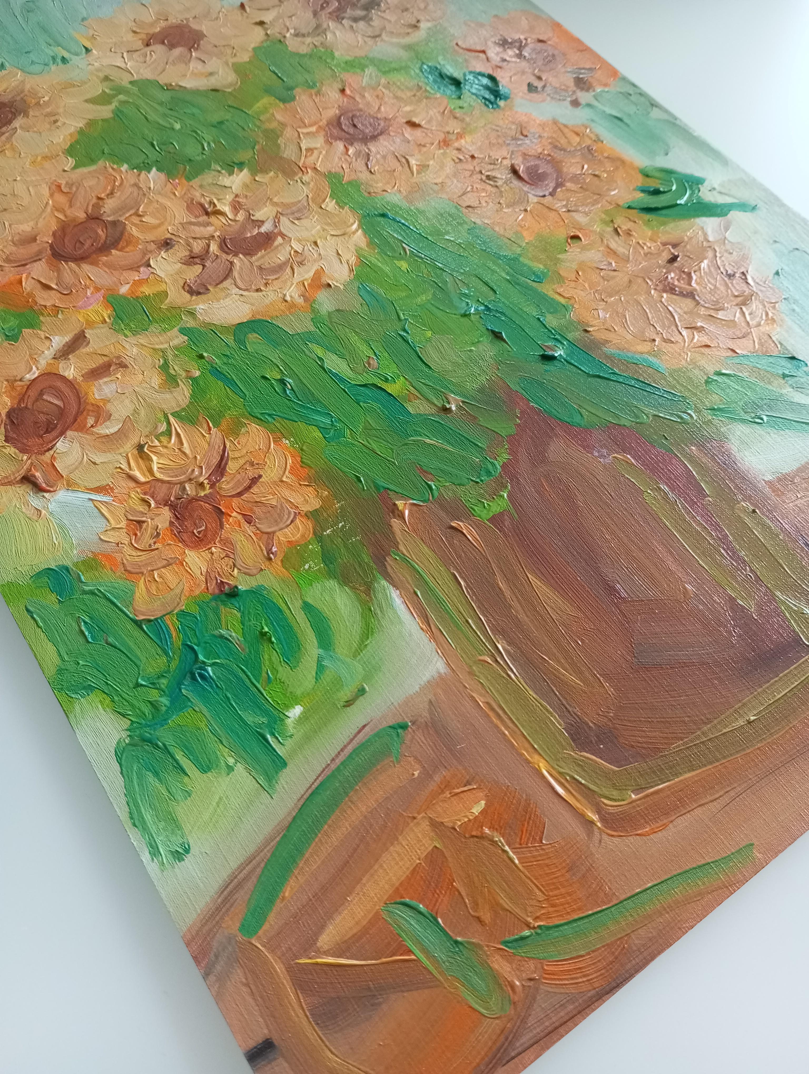 Sunkissed sunflowers in a terracotta vase For Sale 15