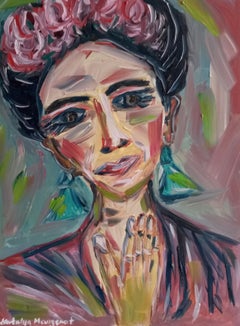 "Frida" ( contemporary colorful portrait of a woman with flowers in her hair)