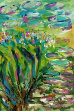 "La belleza de los nenúfares" (pintura impresionista contemporánea de colores)
