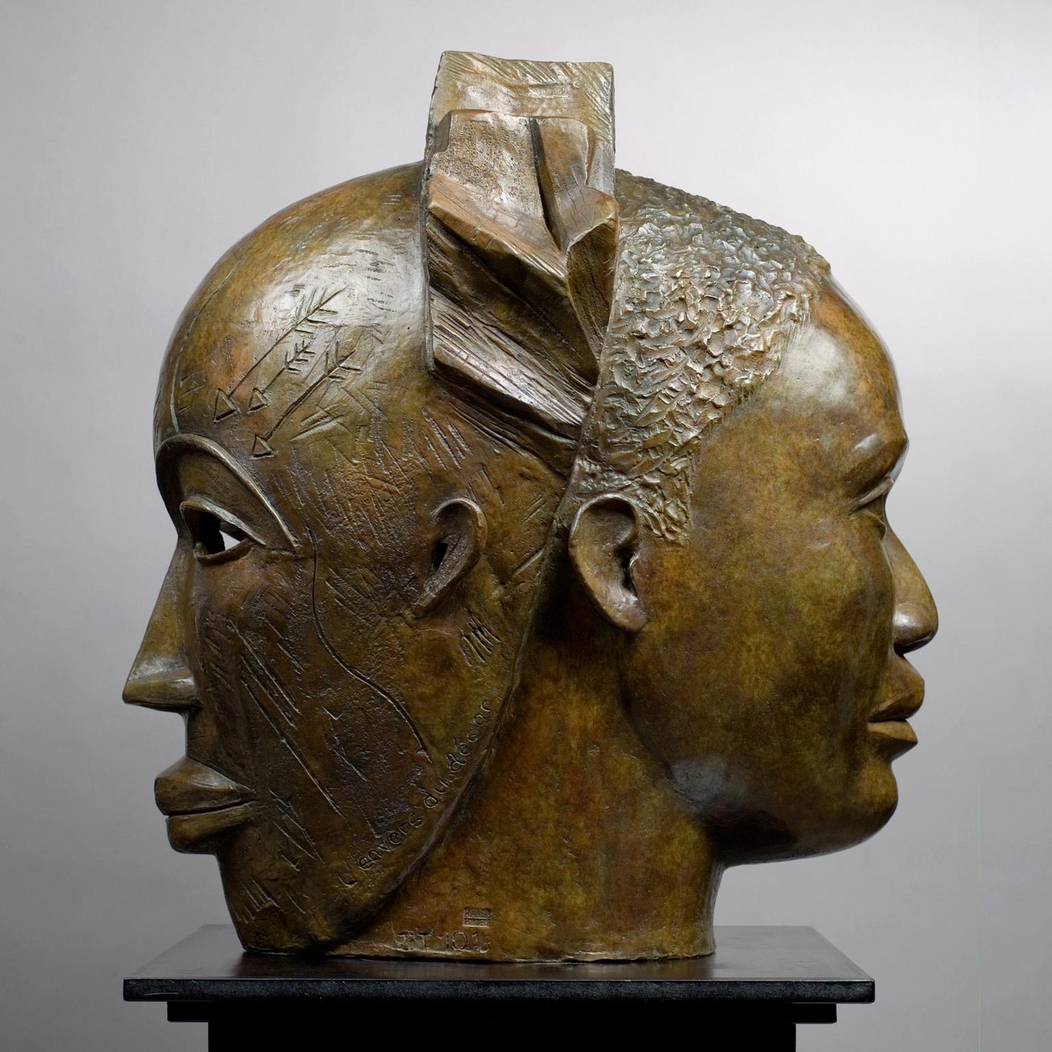 L' Envers du Décor - Bronze Figurative Sculpture of a Double Headed Portrait