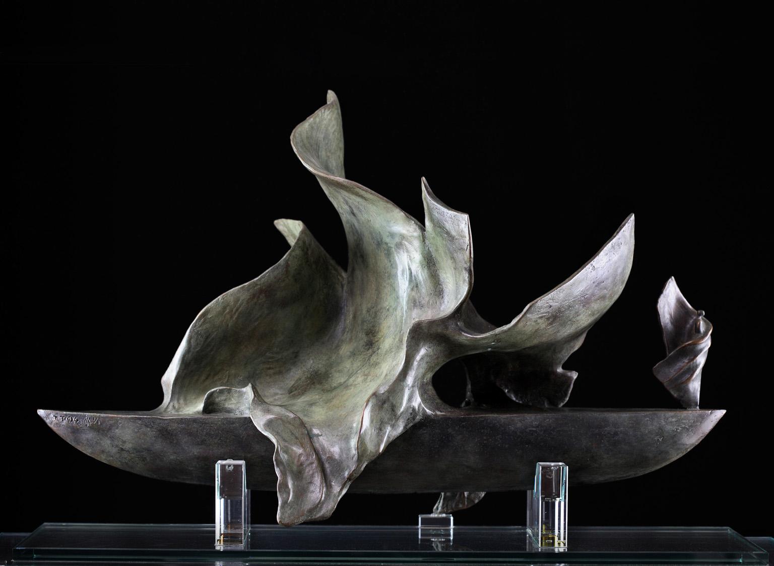Isabelle Thiltgès Figurative Sculpture - La Tempête - Figurative Bronze Sculpture of a Boat in the Storm