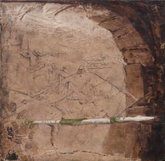 Arco e palo - Pittura figurativa quadrata con colori della terra