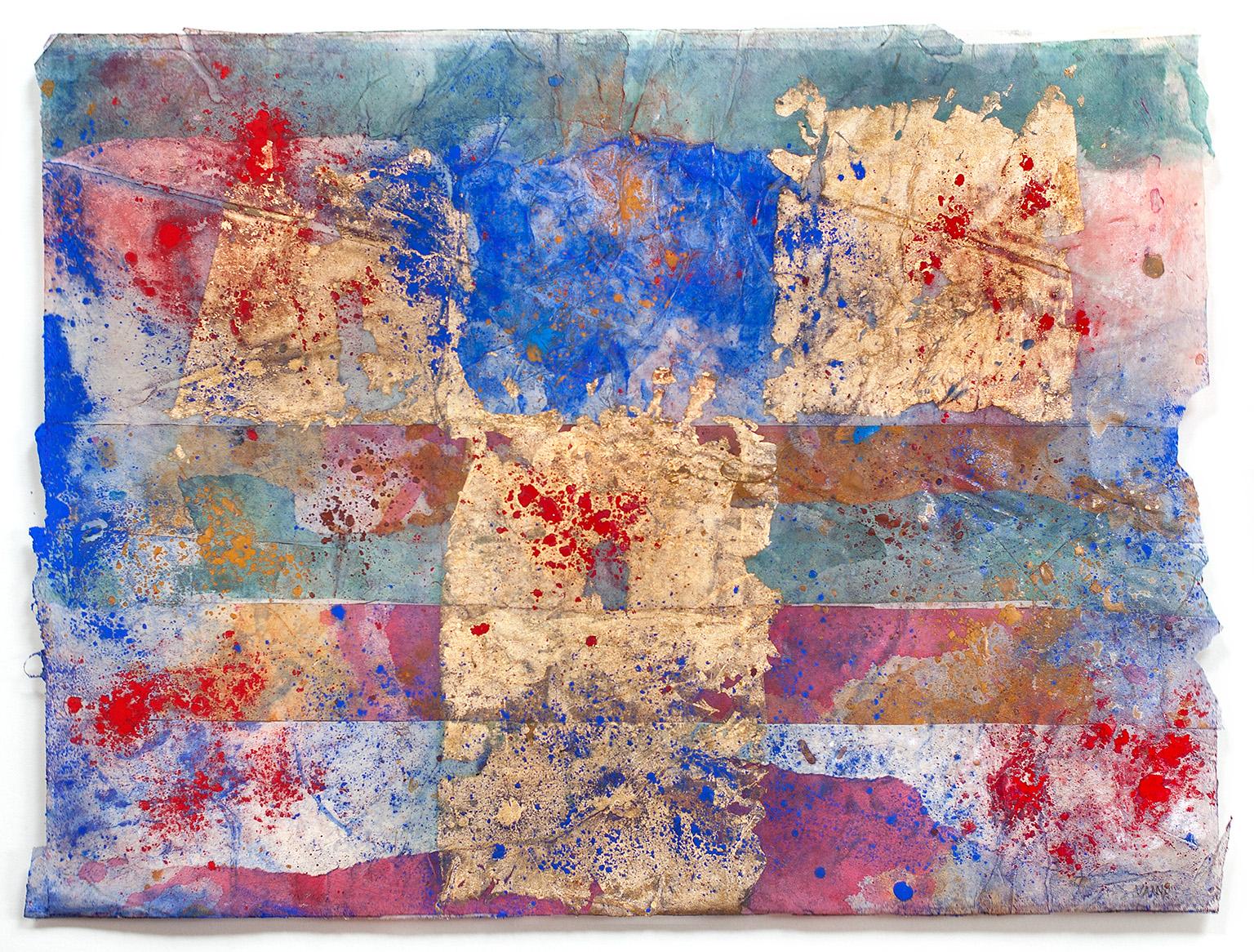 Abstract Drawing Gian Berto Vanni - Petite peinture abstraite sur papier de soie japonais « Erosions of the Square in Blue » (Erosions du carré en bleu)