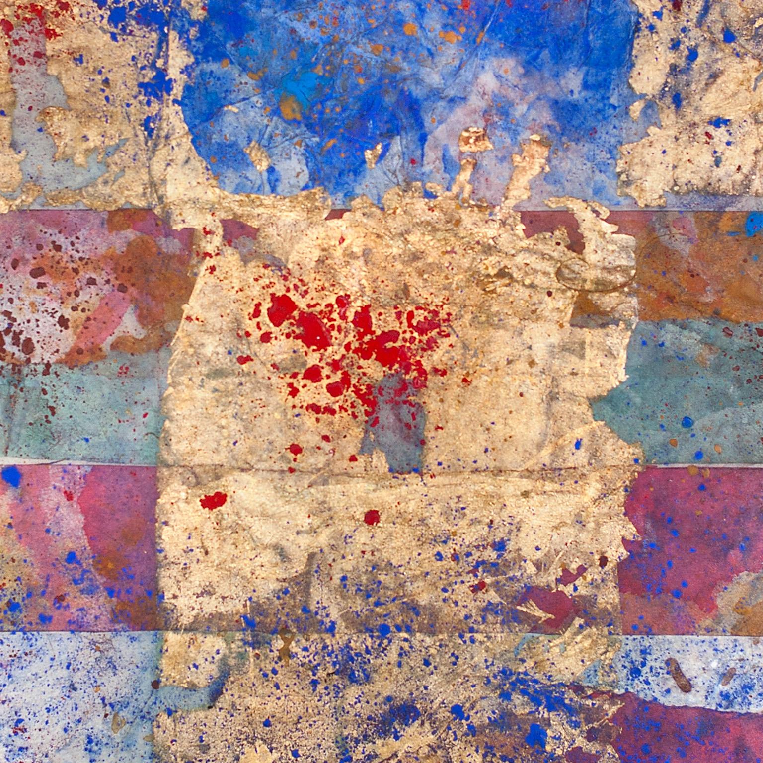 Petite peinture abstraite sur papier de soie japonais « Erosions of the Square in Blue » (Erosions du carré en bleu) - Art de Gian Berto Vanni