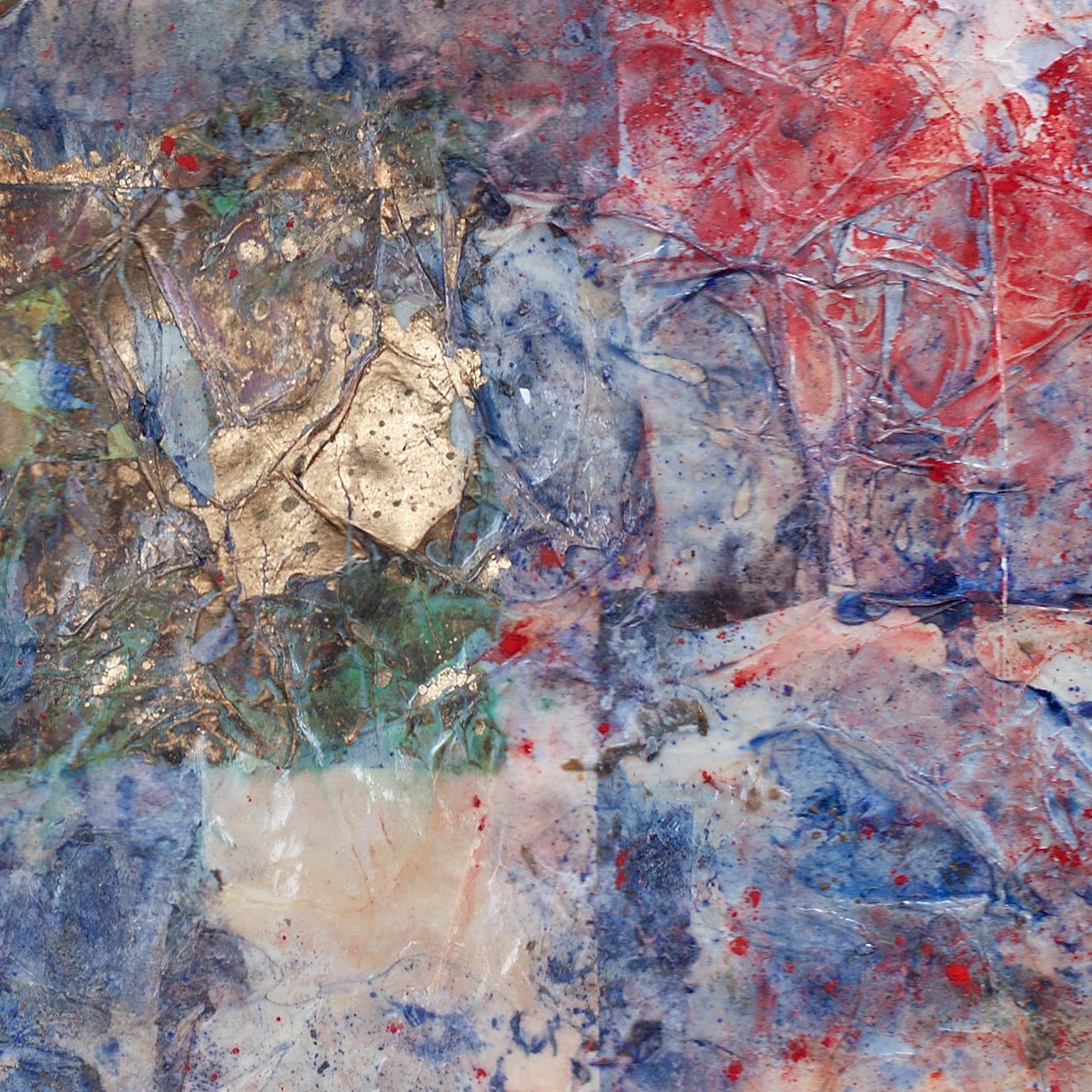 Erosions of the Square in Red - Abstract Painting on Japanese silk Paper - Art by Gian Berto Vanni