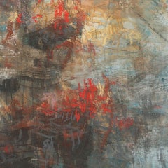 XII:MMIX -  Large Abstract Landscape Painting with Red and Blue Pastel Colors