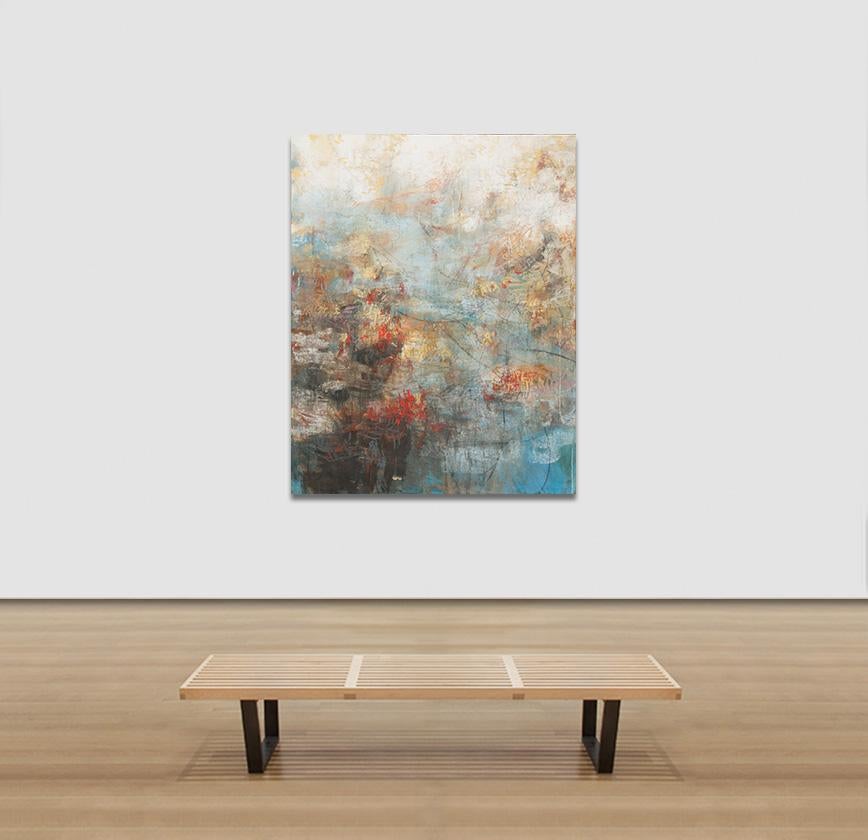 XII:MMIX -  Large Abstract Landscape Painting with Red and Blue Pastel Colors 4