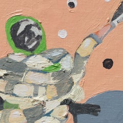 Mumbo Jumbo #11 - Small Figurative Painting with Green and Pink Colors