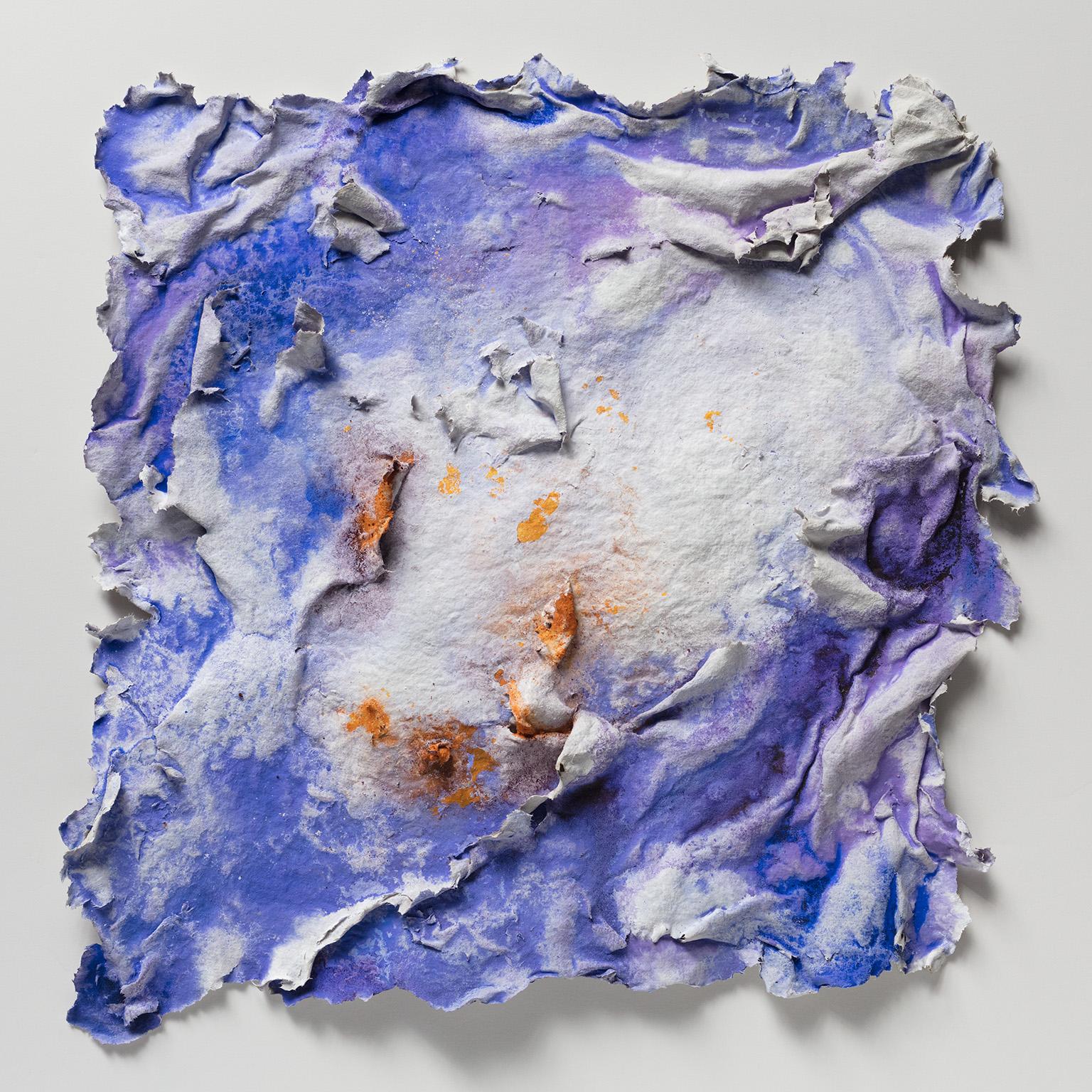 Ruggero Vanni Abstract Drawing - Lumina Brumalis (Winter Lights) - Abstract Blue and Orange Work on Cast Paper