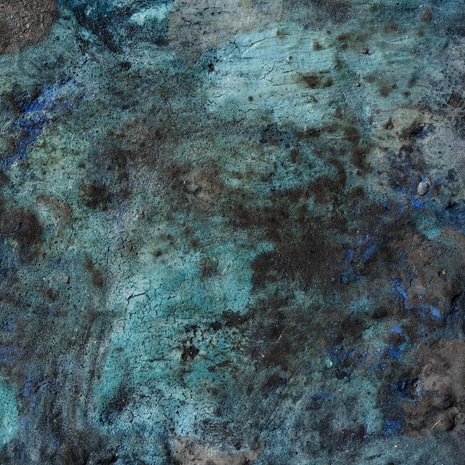 Terra Bruciata (Scorched Earth) #4 - Small abstract blue painting - Contemporary Mixed Media Art by Orazio De Gennaro