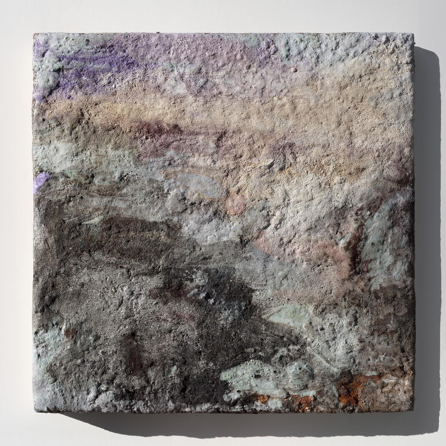 Orazio De Gennaro Abstract Painting - "Terra Bruciata - Alba II" - Small Abstract Purple and Grey Painting
