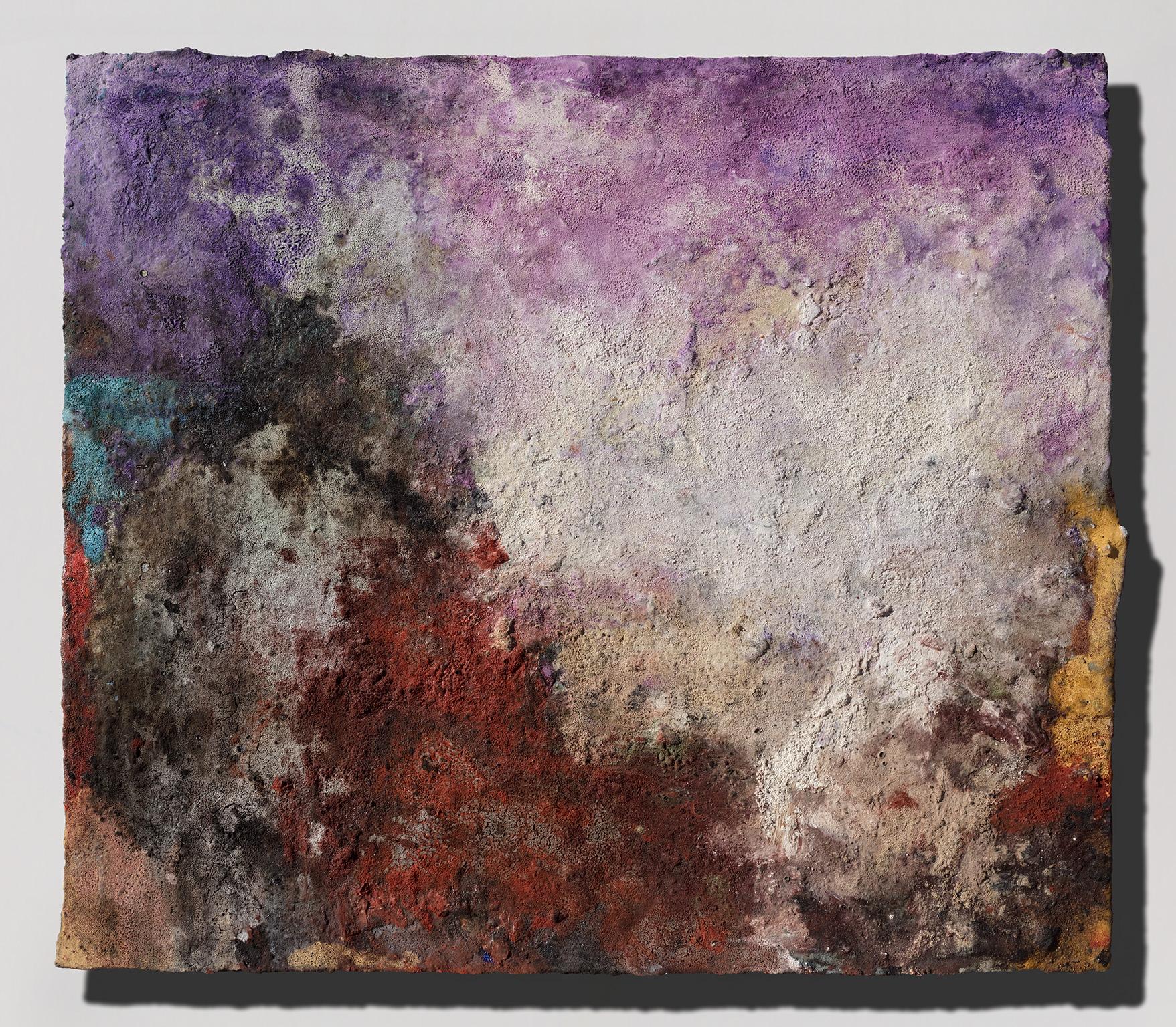 Terra Bruciata (Scorched Earth) - Small Abstract Purple and Red Painting - Mixed Media Art by Orazio De Gennaro