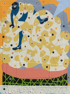 Mumbo Jumbo Study #15 - Figurative Painting with Blue, Orange, and Ochre Colors