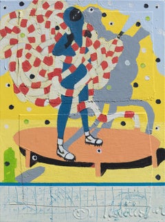 Mumbo Jumbo Study #13 - Figurative Painting with Yellow, Red, and Blue Colors