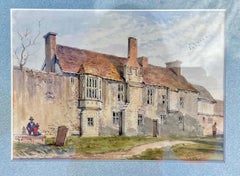 Aquarelle du 19e siècle représentant une scène de rue à Tewkesbury, en Angleterre