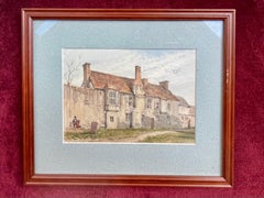19th century watercolor of a street scene in Tewkesbury, England