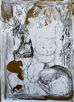 Original-Cat in 5 Movements-cottage garden-Expression-Abstract-UK awarded Artist
