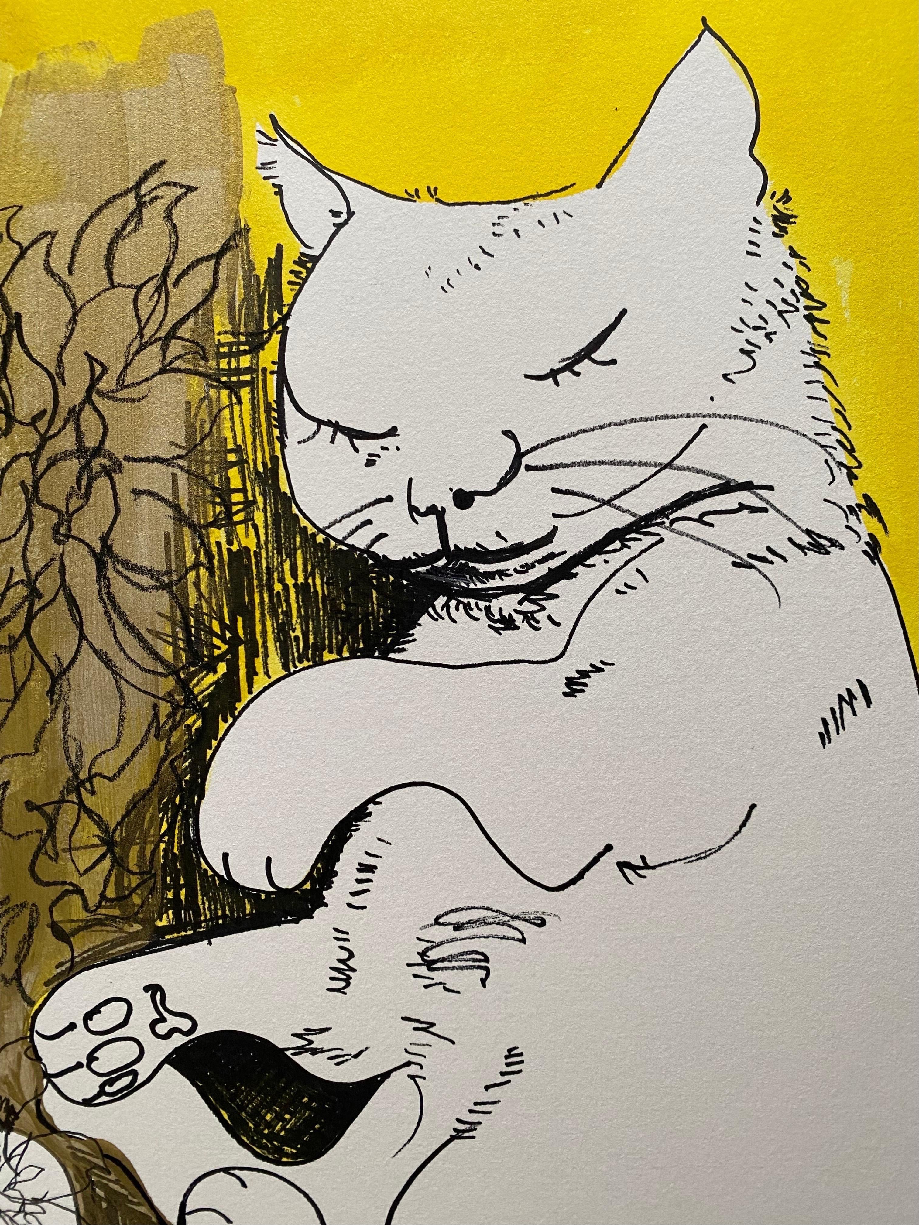 Original-Sunlit-Prayers Series-Cat with Dahlias II -landscape-UK Awarded Artist 1