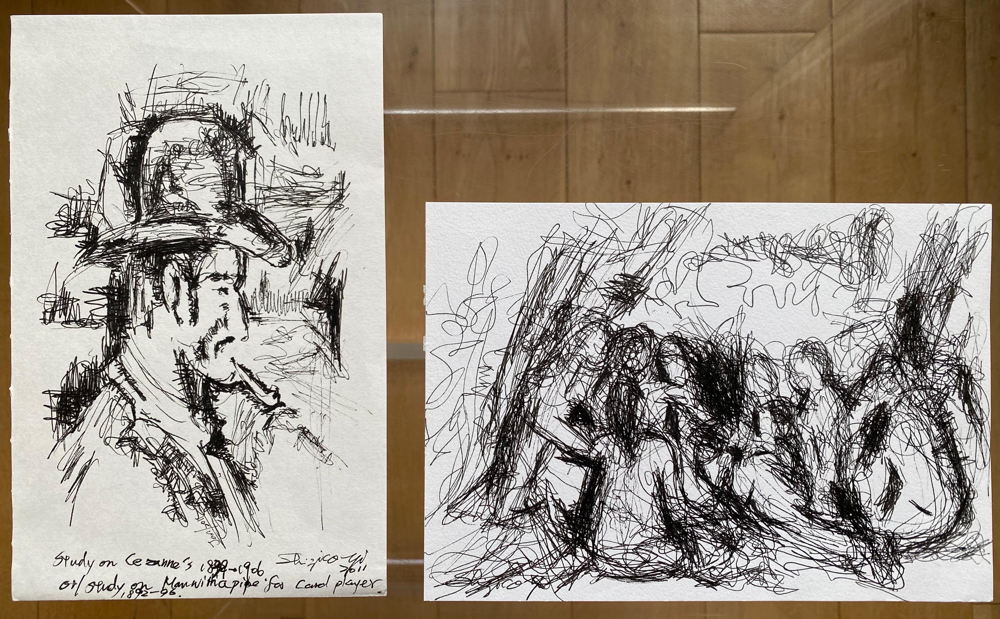 Zu dieser Reihe von Zeichnungen gehören zwei Studien von Cezannes Gemälden in der National Gallery und der Courtauld Gallery in London, wo Shizico Yi ihr Handwerk im Zeichnen von alten Meistern in Museen erlernte, ein Projekt, das sie 2005