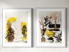 Set originale-Breakfast with Cat Series-British Award Artist-Oro, inchiostro su carta