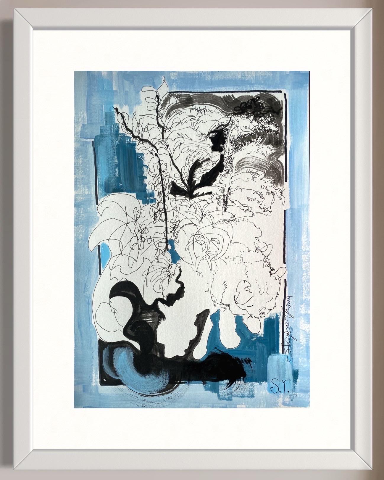 Blauer Valentine-Breakfast mit Katze-Serie-Original-BritishAward Künstler- Ausdruck (Zeitgenössisch), Art, von Shizico Yi