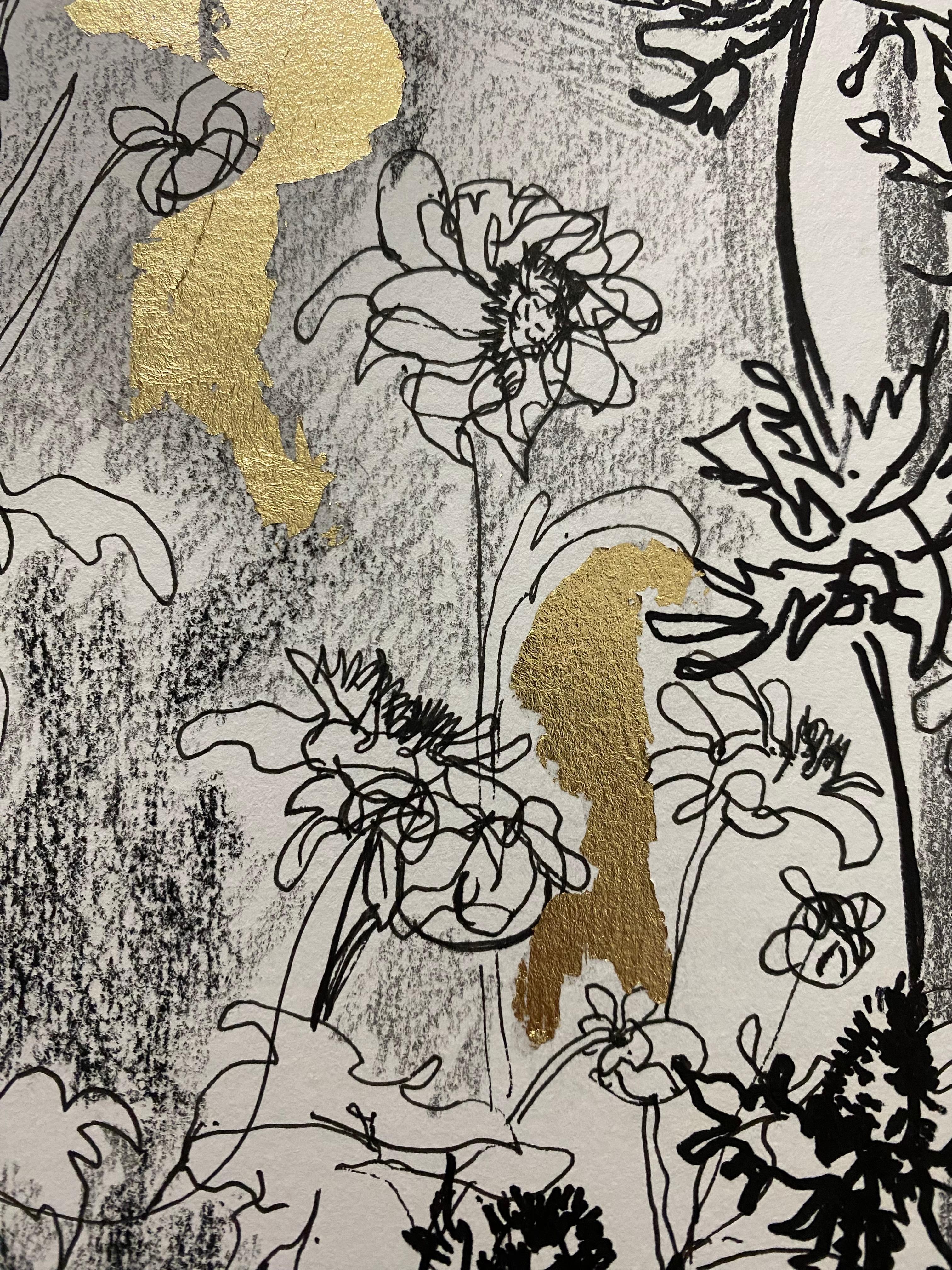 Original-indisches Summer-dahlias und großes blaues, britisches, preisgekröntes Künstlergemälde 6