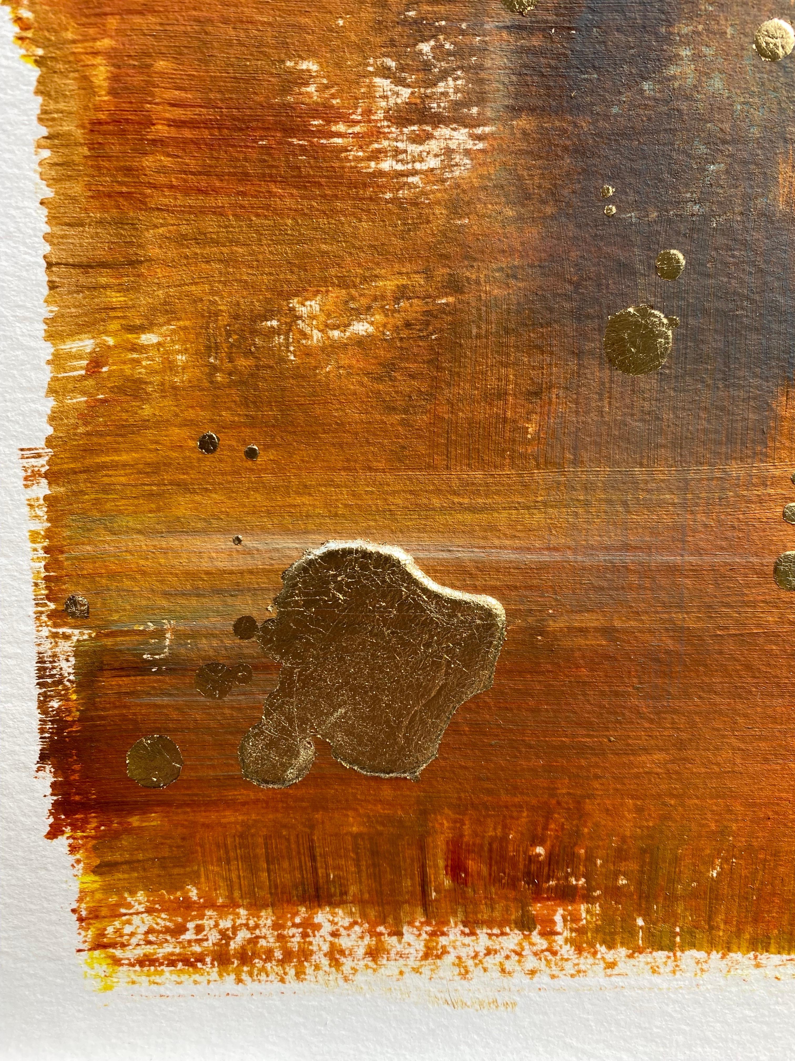 Ensemble original - abstrait - feuille d'or - Artiste primé au Royaume-Uni, œuvre sur papiers Sunlit 12