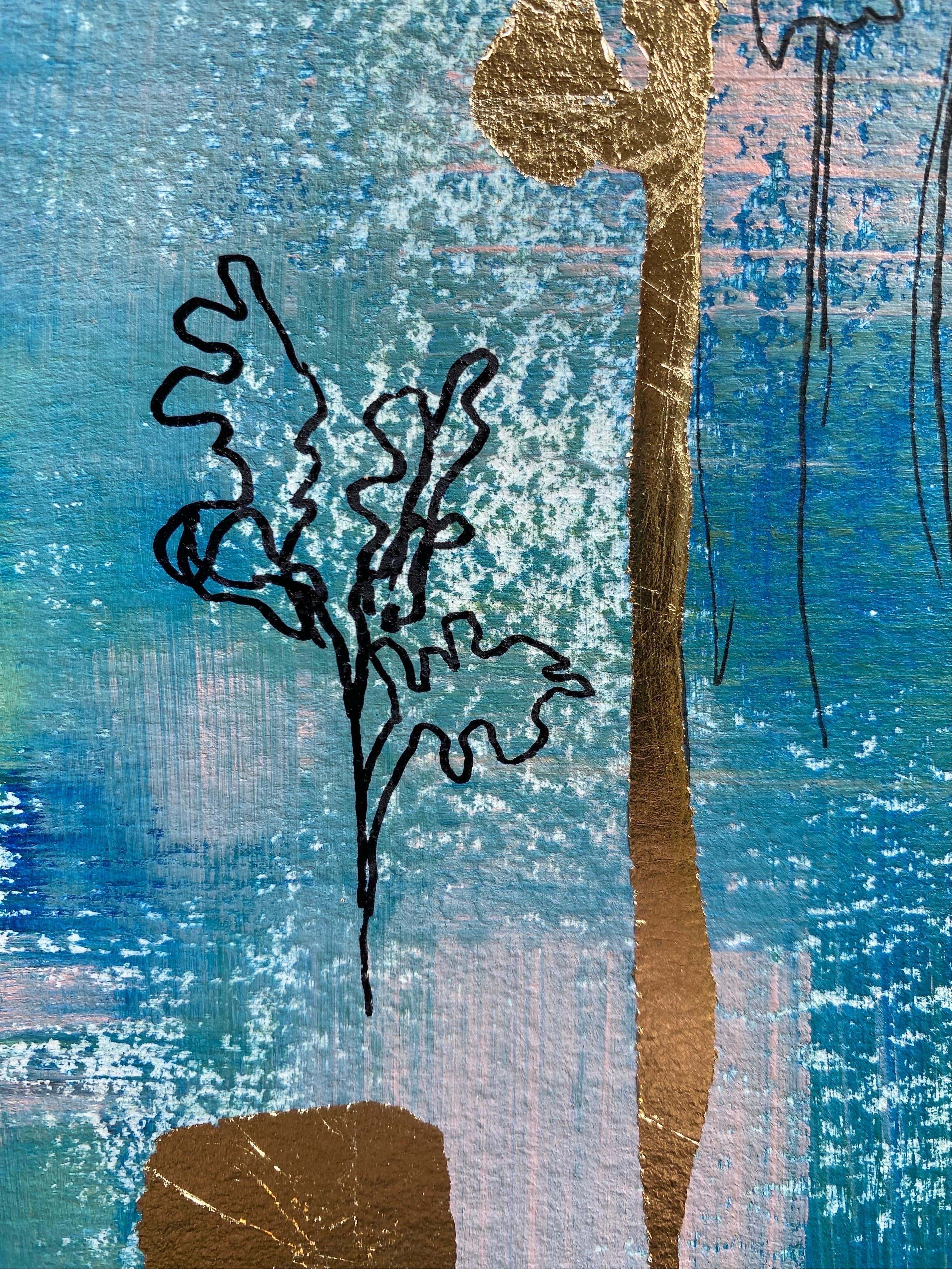 Ensemble original - abstrait - feuille d'or - Artiste primé au Royaume-Uni, œuvre sur papiers Sunlit 14