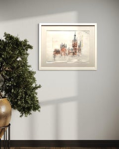 Original-London St. Pancras-UK Artist-Rare watercolour & ink on collaged paper