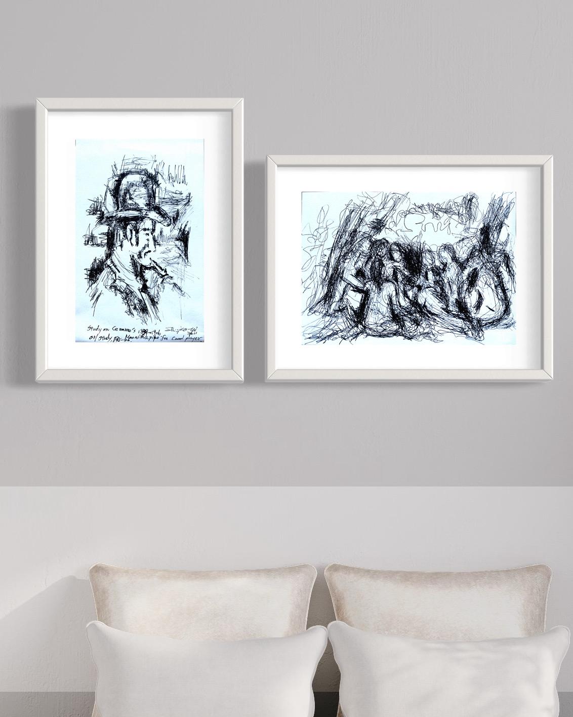 Original-Meeting Cezanne-Studies of Movement and Form-UK Artist-Set of 2 drawing For Sale 17